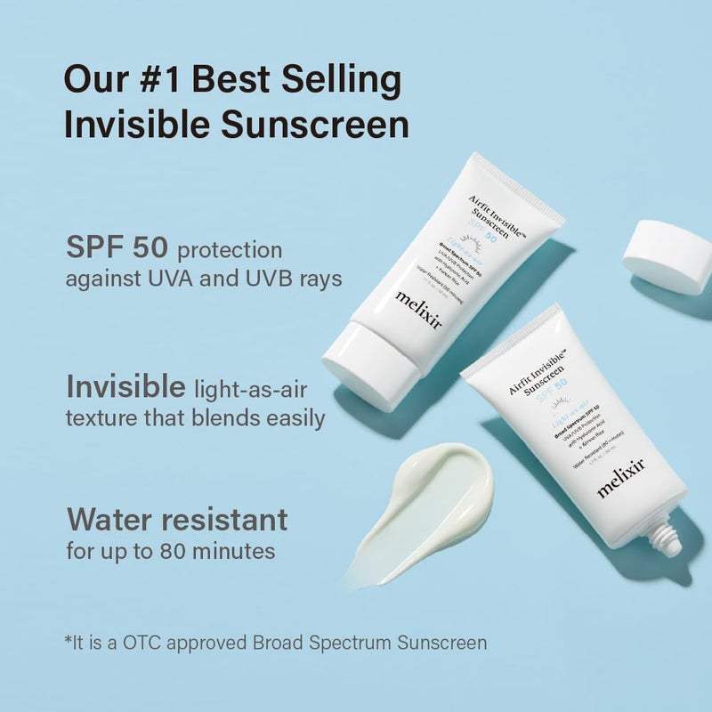 Melixir Airfit Invisibleâ„¢ Sunscreen SPF 50, Broad Spectrum Korean Rice Sunscreen for Face, Hyaluronic Acid, Moisturizing Daily Protection for Sensitive Skin, No White Cast, Waterproof (1.7fl.oz./50ml) - Image 2