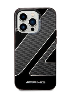 AMG iPhone 14 Pro Case Transparent Double Layer Back Cover with Checkered Flag Pattern / Lifted Ring Case / Bumper Protection / Slim Profile / Easy Snap-On / Drop Protection - Black  - Image 1
