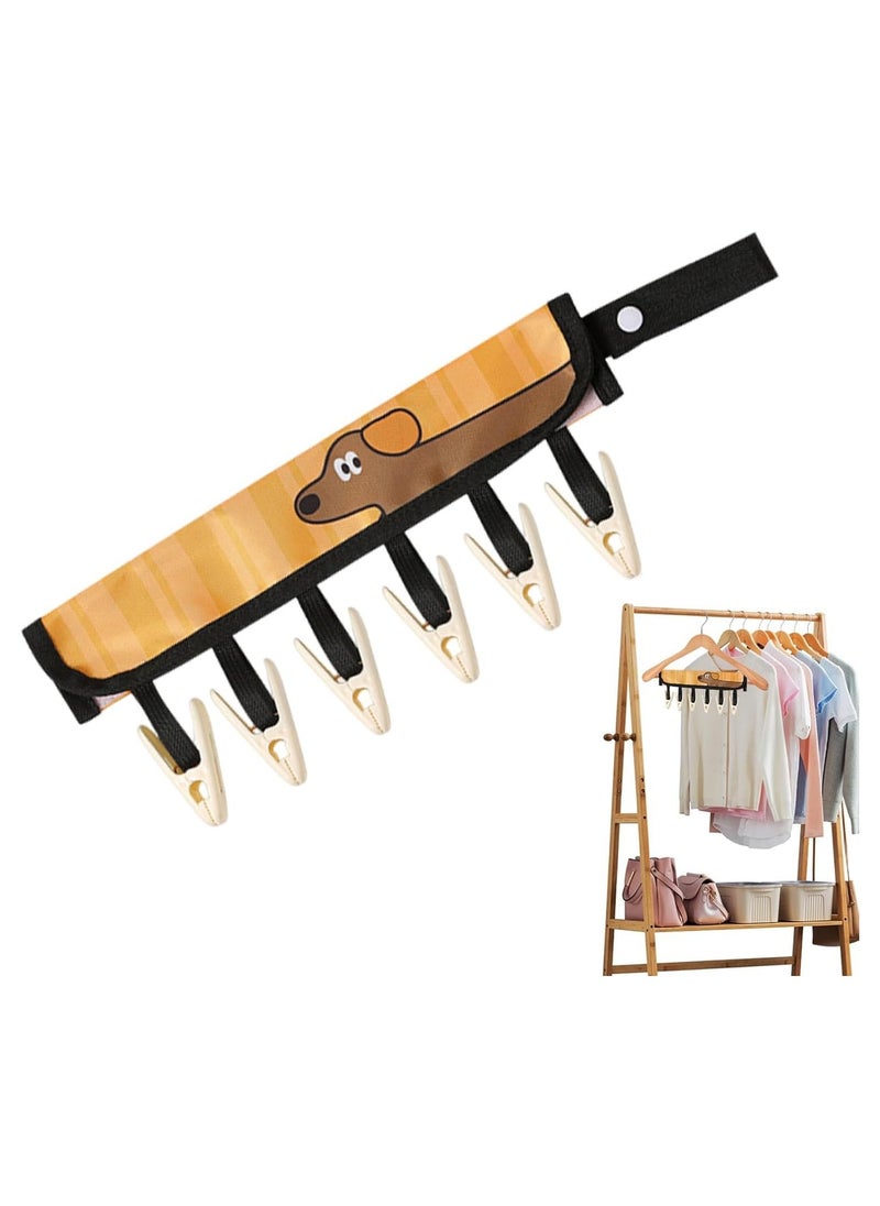 CMGTYYD - Folding Clothespin Hanger, Portable Drying Rack With 6 Clips, Travel-Friendly Foldable Fabric, Space-Saving Multi-Functional Clothesline For Towels, Laundry - Image 1