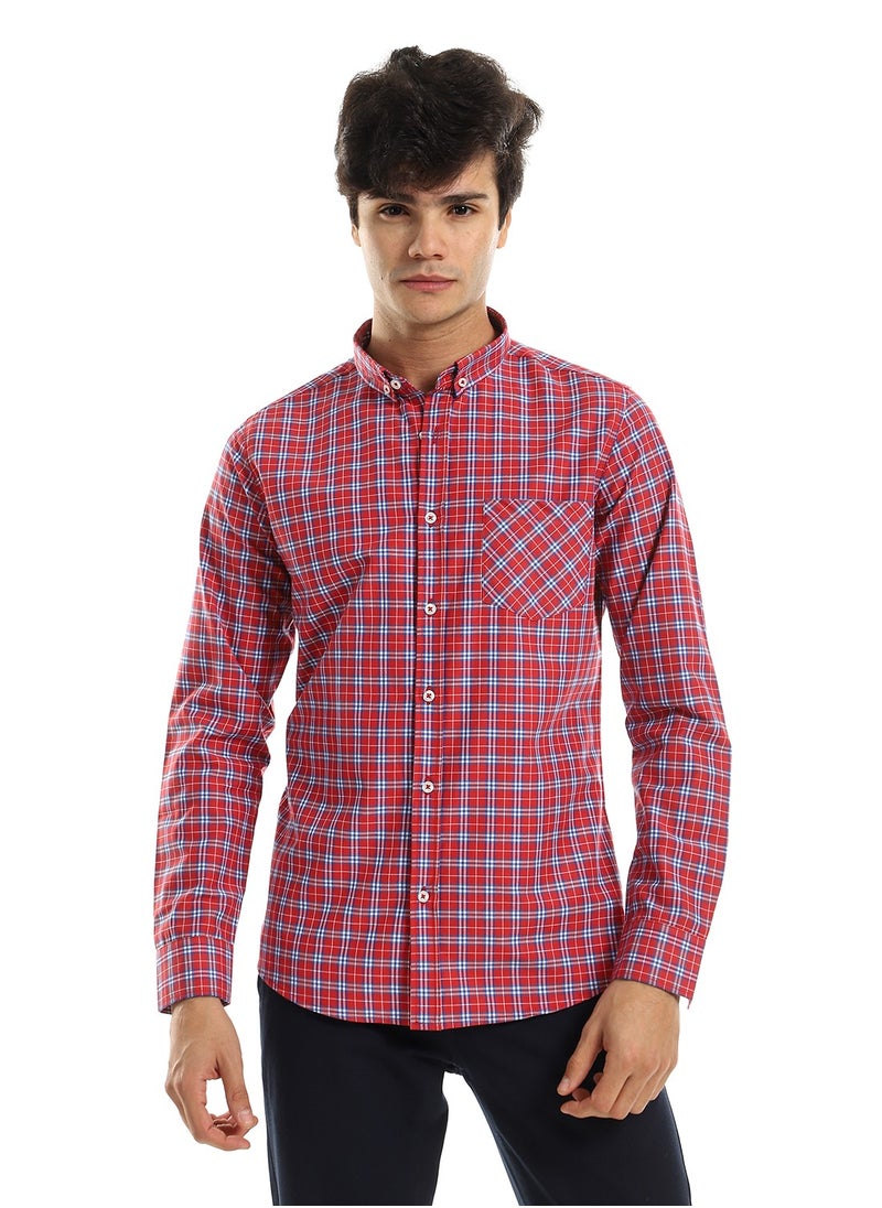 Andora - Long Sleeves Buttoned Red Shirt with Classic Collar - Image 1