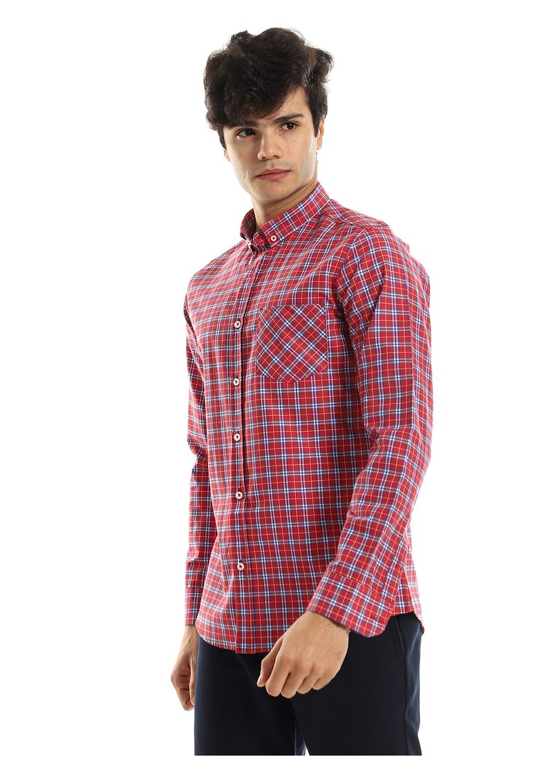 Andora - Long Sleeves Buttoned Red Shirt with Classic Collar - Image 1