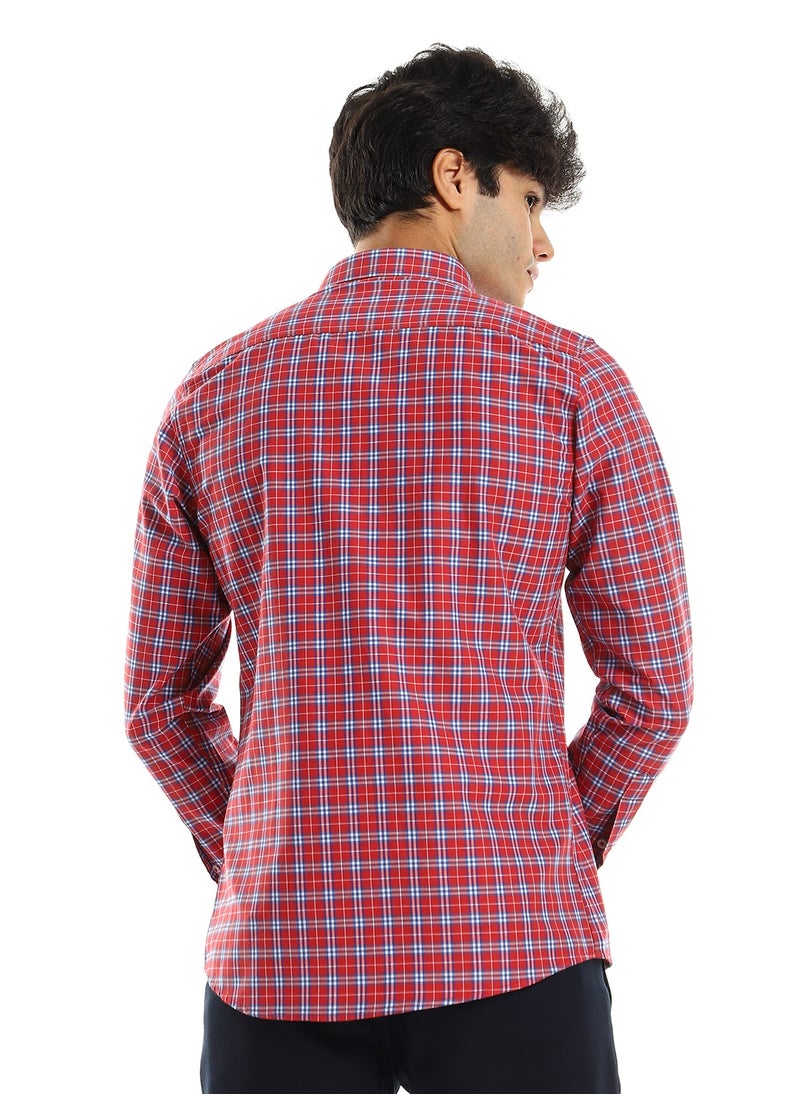 Andora - Long Sleeves Buttoned Red Shirt with Classic Collar - Image 1