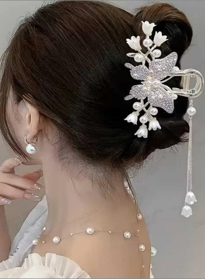Take Two Pearl and Rhinestone Butterfly Hair Clip