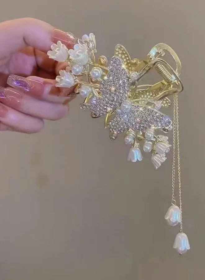 Take Two Pearl and Rhinestone Butterfly Hair Clip