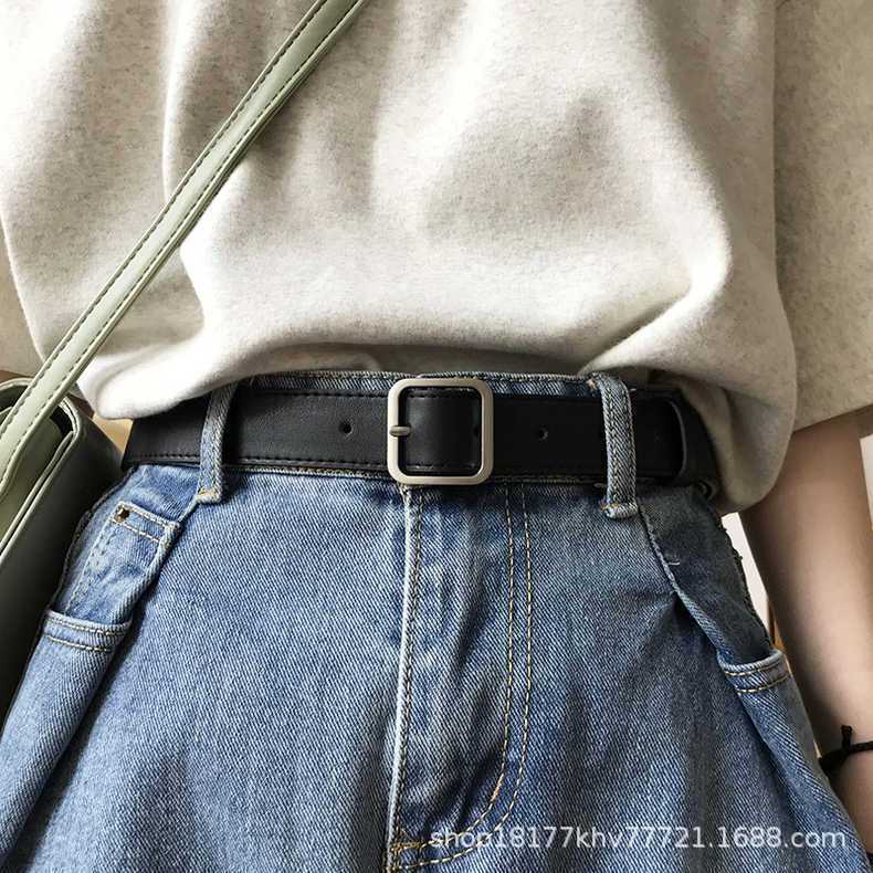 New Retro Fashion Versatile Belt Chic Student Casual Simple Square Buckle Belt Trouser Belt Unisex ins Black - Image 3