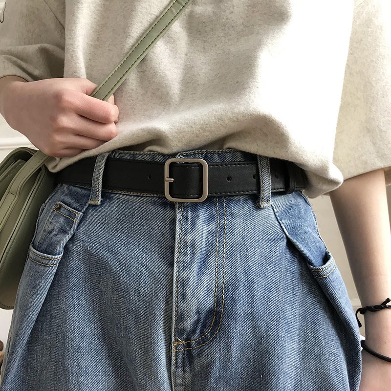 New Retro Fashion Versatile Belt Chic Student Casual Simple Square Buckle Belt Trouser Belt Unisex ins Black - Image 2