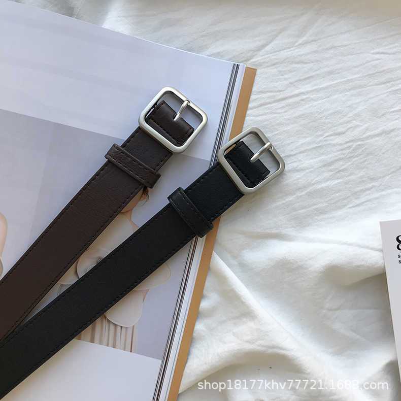 New Retro Fashion Versatile Belt Chic Student Casual Simple Square Buckle Belt Trouser Belt Unisex ins Black - Image 5