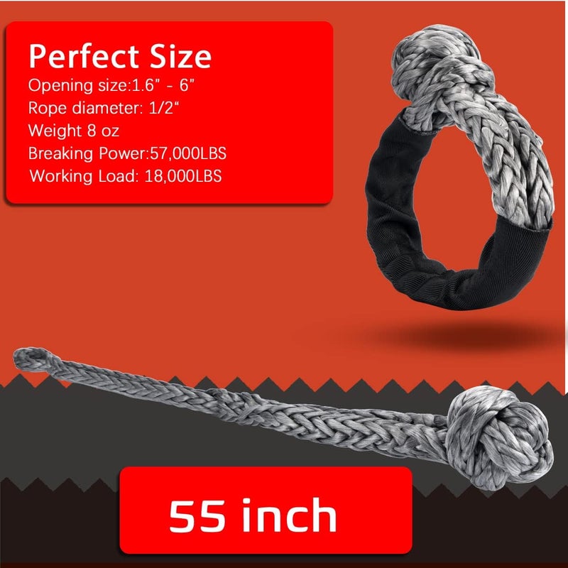 SCHTUMPA Soft Shackle Synthetic Road Recovery Rope 1/2' X 22 Inch (57,000LBS) Breaking Strength for Sailing SUV ATV 4X4 Truck 2 Pack -Safer Than Metal Shack - Image 2