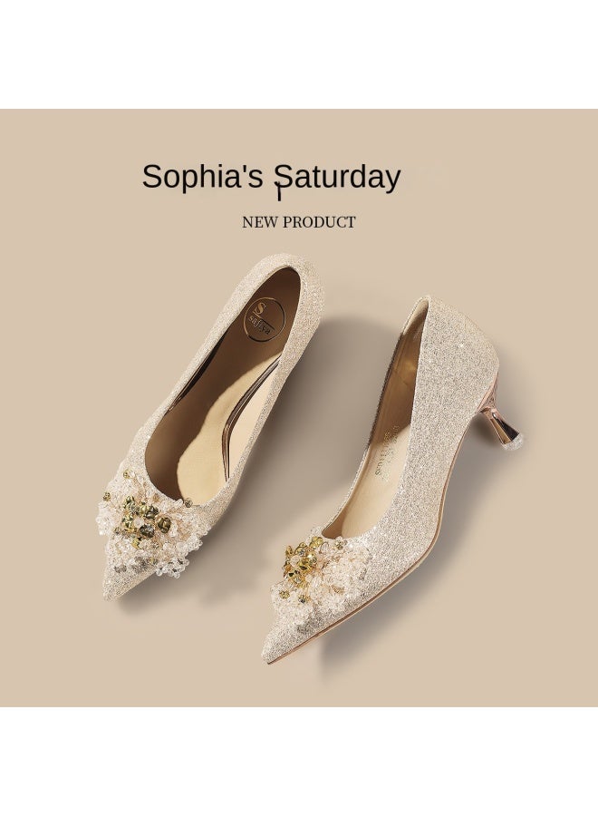 SAFIYA Saturday Women's Shoes 2025 New Collection, Shallow Mouth Pointed Toe High Heel Wedding Shoes, Spring And Autumn Elegant High-end Single Shoes - Image 3