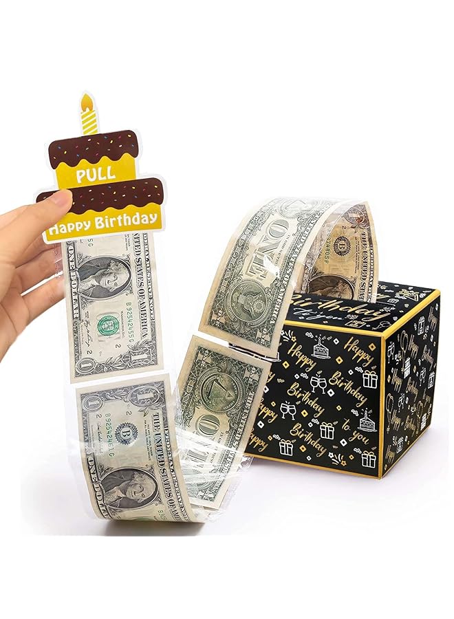 erorex Happy Birthday Cash Box Men Birthday Gift Ideas Money Gift Box With Pull Out Card And Cash Holder Black And Gold Diy Surprise Box  - Image 1