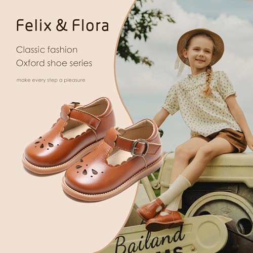 Felix & Flora Toddler Little Girl Brown Mary Jane Dress Shoes - Ballet Flats for Easter Flower Girl Party School Shoes（Brown,5 Toddler - Image 2