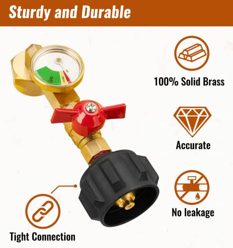 CALPOSE Propane Refill Adapter with Valve and Gauge, Fill 1 Pound Bottles from 20lb Tank, Fits QCC1 / Type1 Propane Tank and 1 lb Throwaway Disposable Cylinder Propane Bottle Connector - Image 3