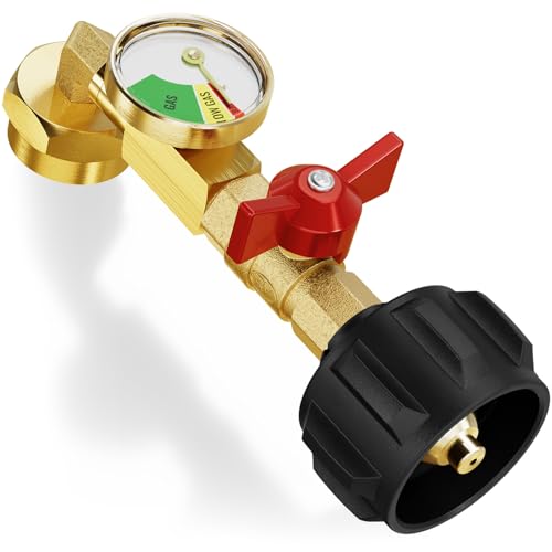 CALPOSE Propane Refill Adapter with Valve and Gauge, Fill 1 Pound Bottles from 20lb Tank, Fits QCC1 / Type1 Propane Tank and 1 lb Throwaway Disposable Cylinder Propane Bottle Connector - Image 1