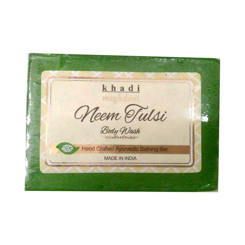 Meghdoot Neem Tulsi Body Wash Soap khadi handmade ayurvedic bathing bar natural skin moisturizing herbal body cleanser for soft healthy glowing skin 125gm Pack of 4 - Image 3