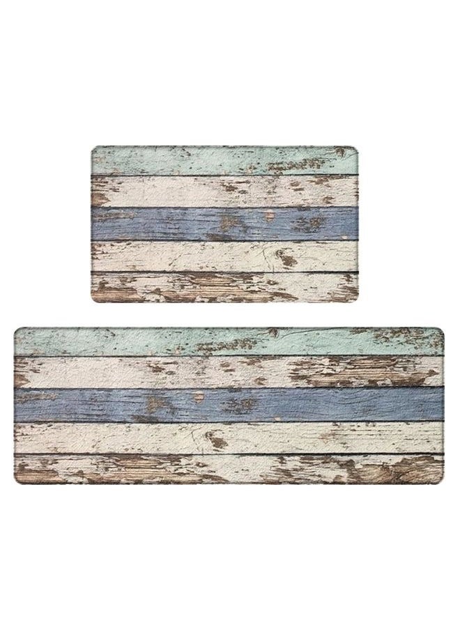 SPEPLA Four-Color Imitation Wood Grain Kitchen Mat, 2 Pack - Image 1