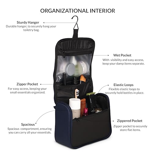 Carriall Toiletry Bag for Men & Women | The Prepp Kit | Hanging Travel Organizer with Hook | Waterproof 6L Wash Bag (Navy Blue) - Image 5