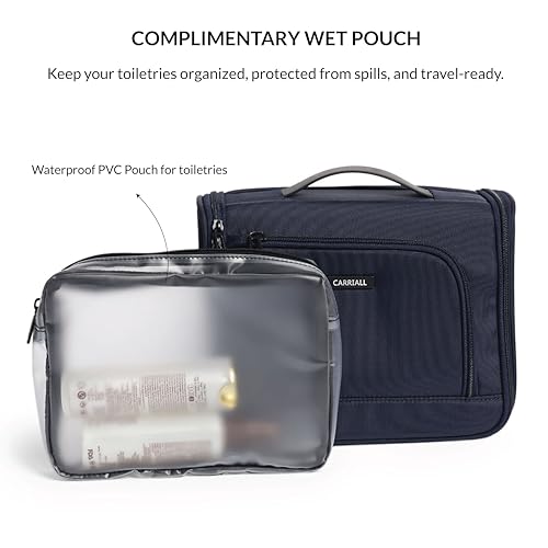 Carriall Toiletry Bag for Men & Women | The Prepp Kit | Hanging Travel Organizer with Hook | Waterproof 6L Wash Bag (Navy Blue) - Image 4