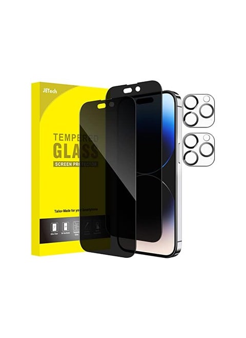 JETech Privacy Full Coverage Screen Protector for iPhone 14 Pro 6.1-Inch with Camera Lens Protector, Anti-Spy Tempered Glass Film, 2-Pack Each