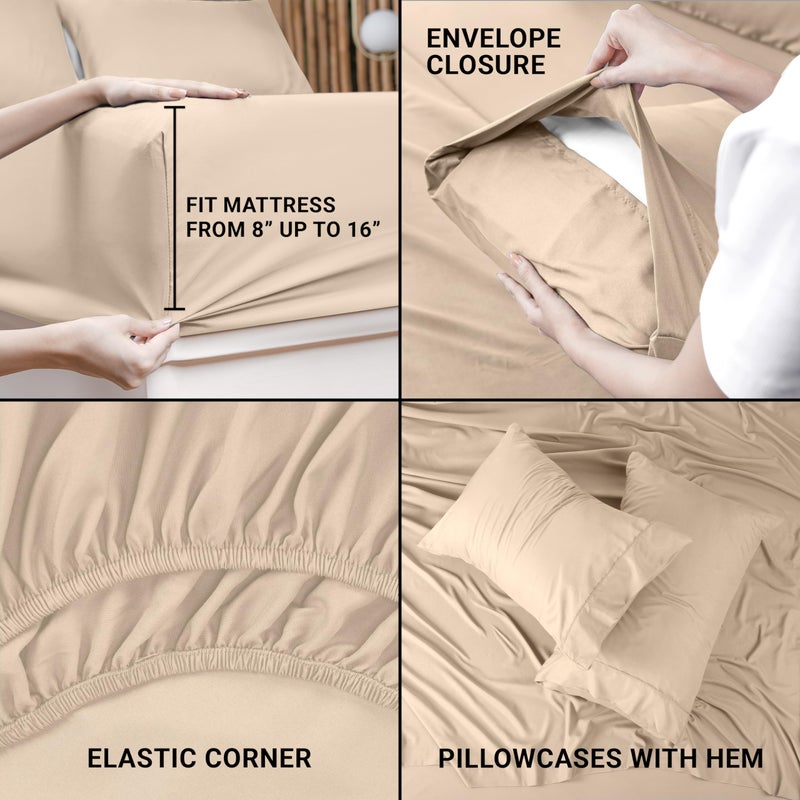 Utopia Bedding Twin Bed Sheets Set - 3 Piece Bedding - Brushed Microfiber - Shrinkage and Fade Resistant - Easy Care (Twin, Beige) - Image 4