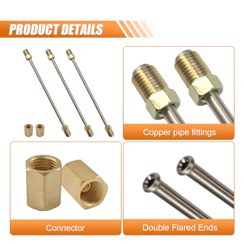 LHDOS 3PCS 316 Brake Line Kit with Fittings 10 Long Stainless Steel Brake Line with Inverted Double Flare Ends Flexible Brake Line Repair Kit with Standard Tube Nuts Unions 10 Inch - Image 5