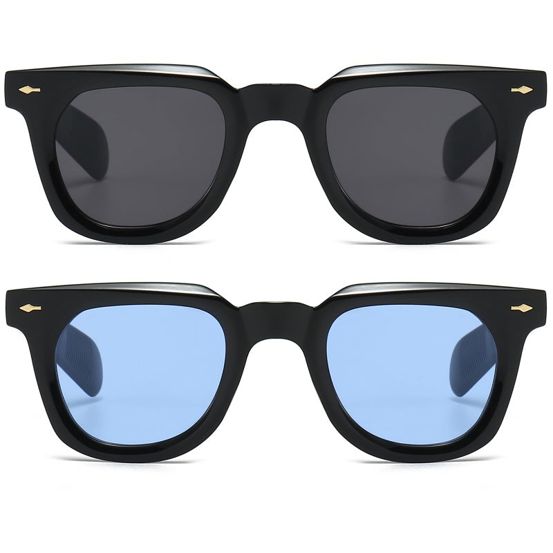 PORADAY Square Sunglasses for Women Men Trendy Thick Frame Sun Glasses Black Shades (Black/Grey+Black/Blue) - Image 3