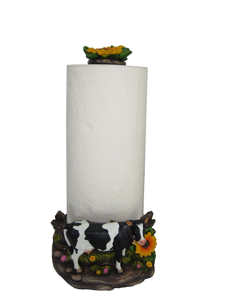 DWK Farmhouse Cow Paper Towel Holder Decorative Farm Kitchen Countertop Towel Dispenser Stand 15