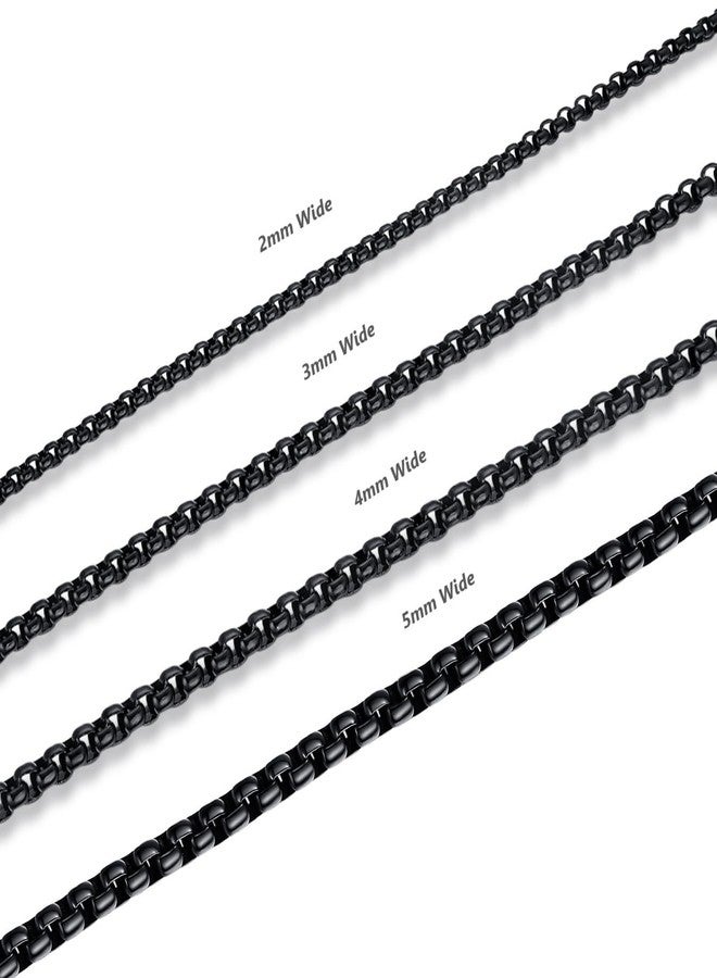 FOSIR Mens Womens 5mm Stainless Steel Black Rolo Chain Necklace, Box Chains for Men (24 Inch) - Image 4