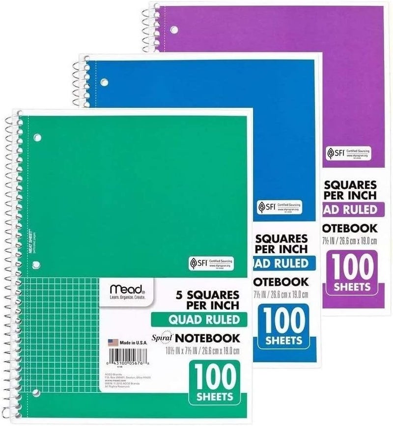 Mead Spiral Quad 5sq Rule 100ct,Acco Brands Usa Llc,5676