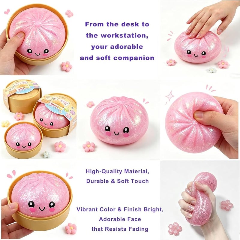 PMDYBY Glitter Dumpling Squishy,2026 New Shimmering Dumpling Squishy Mystery Box,Colorful Dumplings Stress Balls Fidget Sensory,Squeeze Toy for Stress Relief Stretchy Desk Toys(Glitter Pink) - Image 5