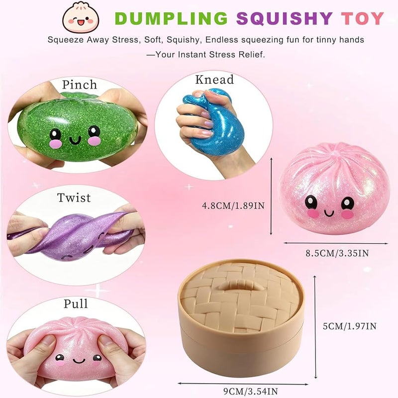 PMDYBY Glitter Dumpling Squishy,2026 New Shimmering Dumpling Squishy Mystery Box,Colorful Dumplings Stress Balls Fidget Sensory,Squeeze Toy for Stress Relief Stretchy Desk Toys(Glitter Pink) - Image 4