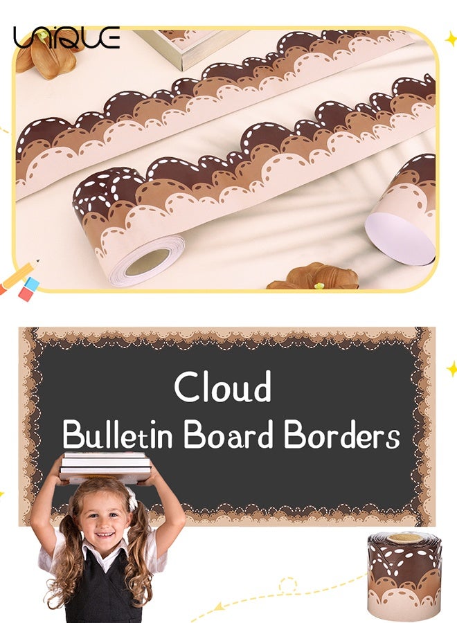 يونيك حدود لفصل دراسي مقاومة للماء بسحابة بنية بامتداد 10 أمتار - حدود لوحة إعلانات متدرجة - زينة للسبورة - ديكور حدود مناسب للعودة إلى المدرسة للفصول الدراسية والمكاتب وجدران السبورة (سحب) - Image 4