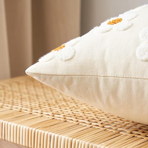 EMEMA Decorative Throw Pillow Covers Sun Flower Jacquard Pillowcase Cushion Case Square for Couch Sofa Bed Living Room Bedroom Set of 2, 18x18 Inch, Beige - Image 2