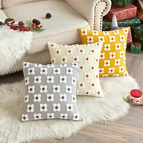 EMEMA Decorative Throw Pillow Covers Sun Flower Jacquard Pillowcase Cushion Case Square for Couch Sofa Bed Living Room Bedroom Set of 2, 18x18 Inch, Beige - Image 4