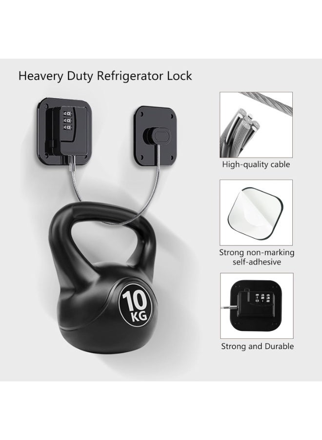 Refrigerator Lock, Heavy Duty Fridge Lock, Combination Lock for Refrigerator Cabinets, Drawers, Safety, Easy Install No Keys Needed (Black-2Pack) - Image 3