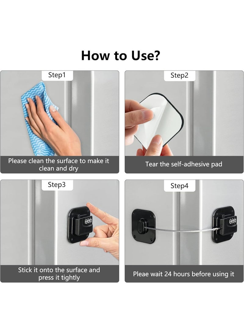 Refrigerator Lock, Heavy Duty Fridge Lock, Combination Lock for Refrigerator Cabinets, Drawers, Safety, Easy Install No Keys Needed (Black-2Pack) - Image 5