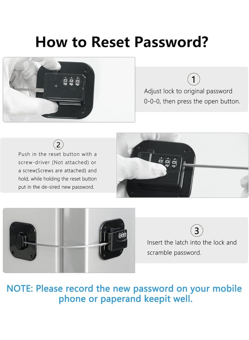Refrigerator Lock, Heavy Duty Fridge Lock, Combination Lock for Refrigerator Cabinets, Drawers, Safety, Easy Install No Keys Needed (Black-2Pack) - Image 4