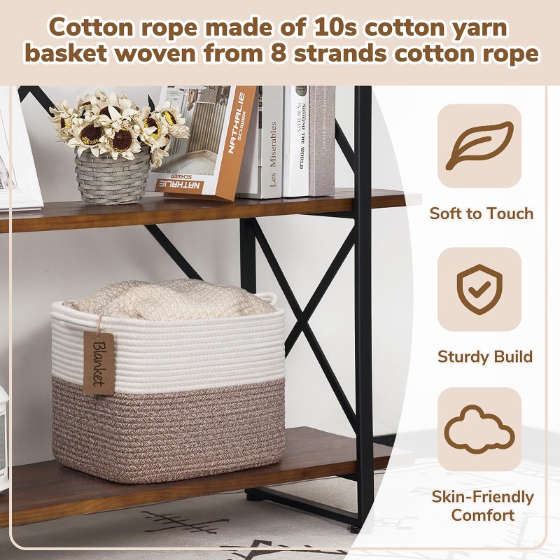 Goodpick Woven Storage Basket, Cotton Rope Baskets for Toys, Books, Small Baby Laundry Baskets with Handles, Rectangle Dog Toy Basket for Living Room, 13 x 10 x 9 Inches - Image 4
