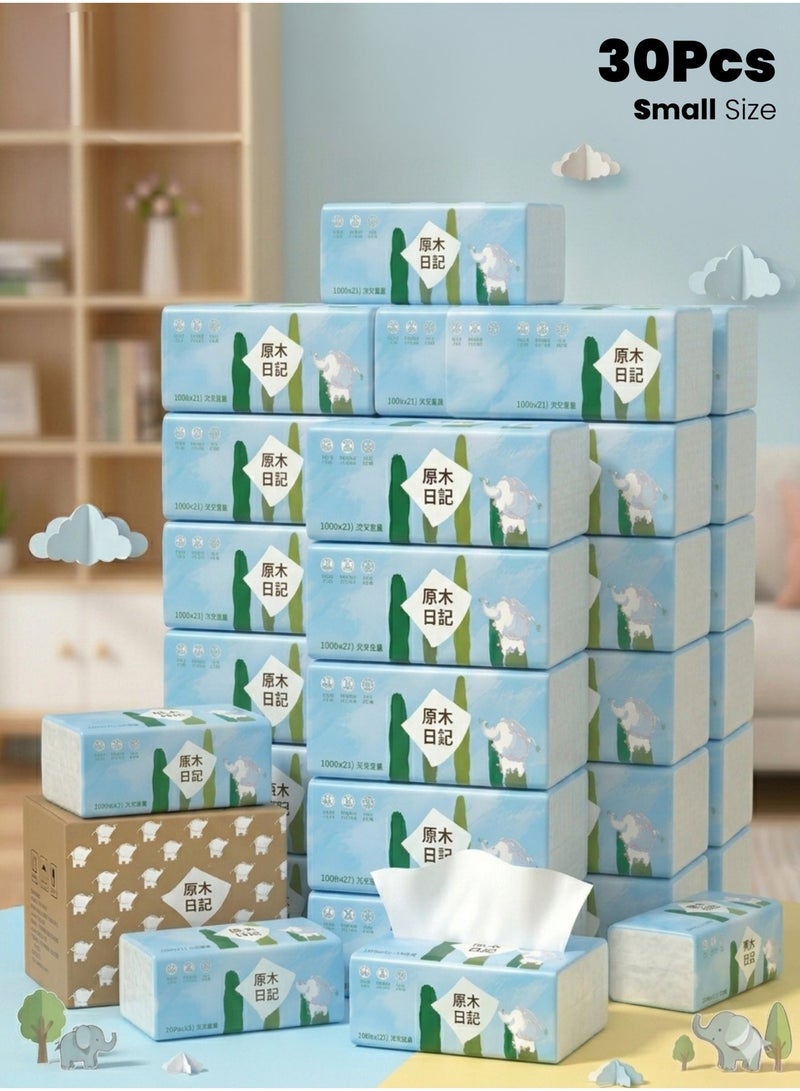 MODI Ultra-Soft Facial Tissues Bulk Pack – 30 Packs x 136 Sheets, 3-Ply High-Absorbency White Tissue Paper (180mm x 130mm) - Image 1