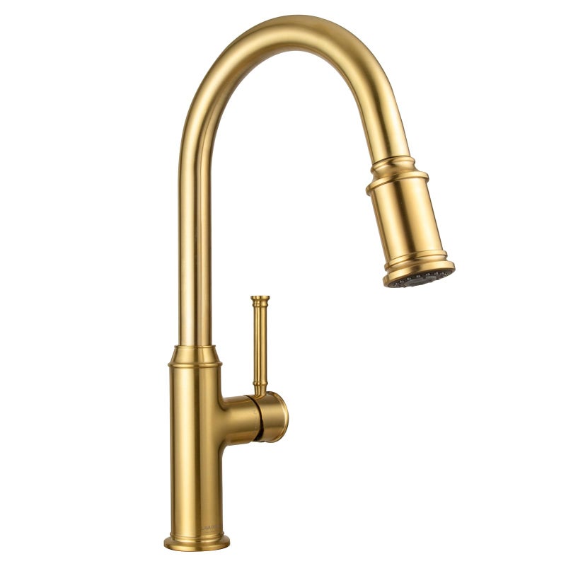 Lava Odoro Bronze Gold Kitchen Faucet with Pull Down Sprayer Brushed Brass Kitchen Sink Faucet Single Hole Kitchen Faucet with 3Function Sprayer Deck Plate Included SpotFree 18 GPM KF421BB