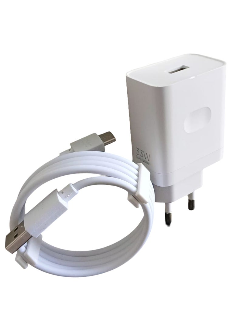 شاحن سريع Super VOOC 33 وات مع كابل USB-C متوافق مع Oppo Reno 8 - Image 1