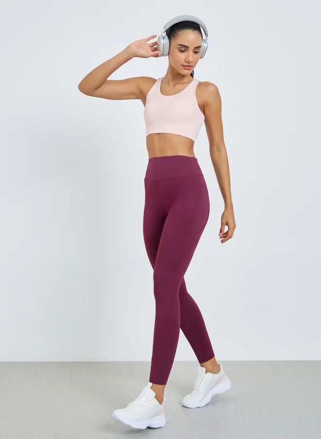 Styli Active Burgundy Broad Waist Side Pocket Leggings