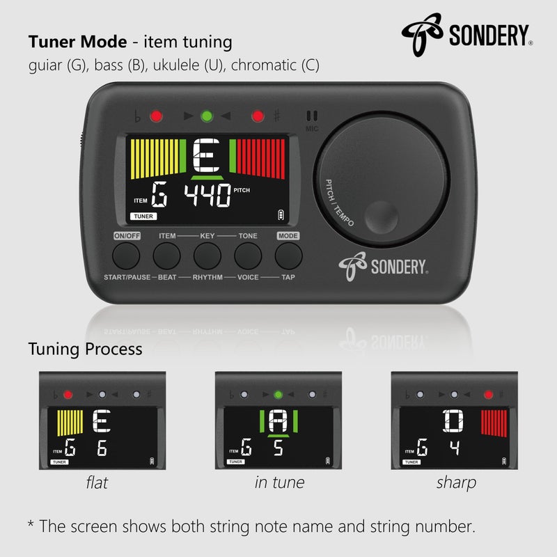 Sondery مترونوم ديجيتال سوندرى 3 في 1، مترونوم عد صوتي إنجليزي مع ضبط نغمة بتقنية تاب تيمبو، مولد نغمة قابل لإعادة الشحن مناسب لجميع الآلات الموسيقية - Image 4