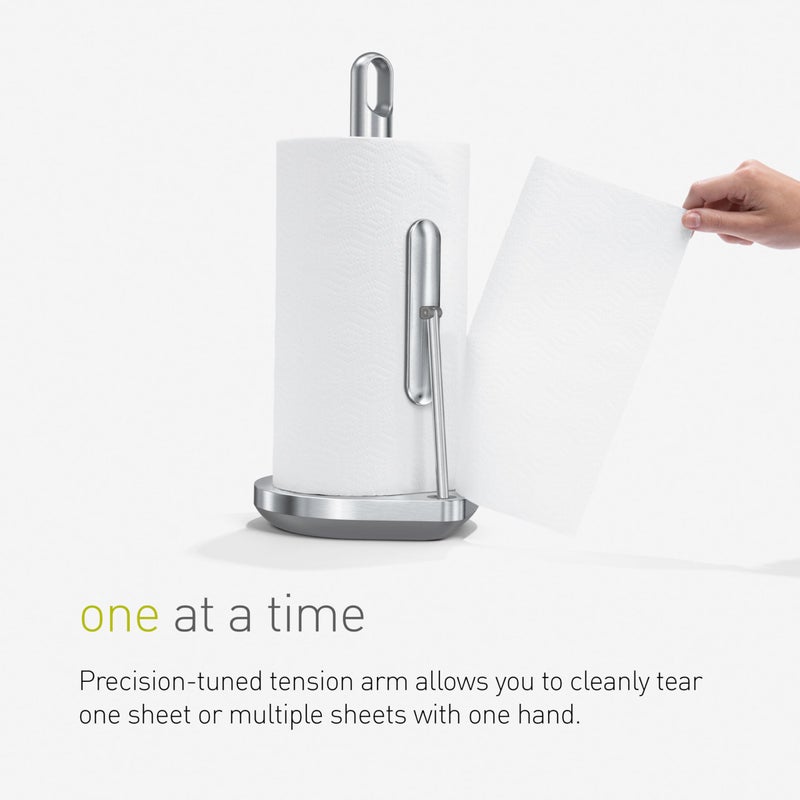 simplehuman simplehuman Tension Arm Standing Paper Towel Holder, Heavy-Duty, Easy One-Handed Tear, Countertop Kitchen Paper Towel Dispenser, Brass Stainless Steel  - Image 4