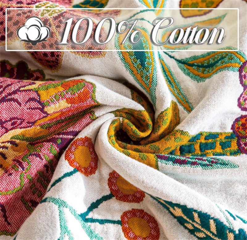 MSGKV Fall Throw Blanket for Couch Bed Chair, 100% Cotton Muslin Breathable Woven Throws 60''x 80'' Boho Vintage Quilt for All Seasons Warm Lightweight Farmhouse Blankets Home Decoration - Image 5