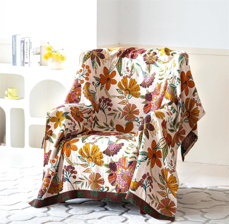 MSGKV Fall Throw Blanket for Couch Bed Chair, 100% Cotton Muslin Breathable Woven Throws 60''x 80'' Boho Vintage Quilt for All Seasons Warm Lightweight Farmhouse Blankets Home Decoration - Image 4