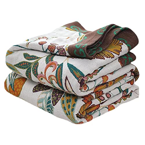 MSGKV Fall Throw Blanket for Couch Bed Chair, 100% Cotton Muslin Breathable Woven Throws 60''x 80'' Boho Vintage Quilt for All Seasons Warm Lightweight Farmhouse Blankets Home Decoration - Image 1