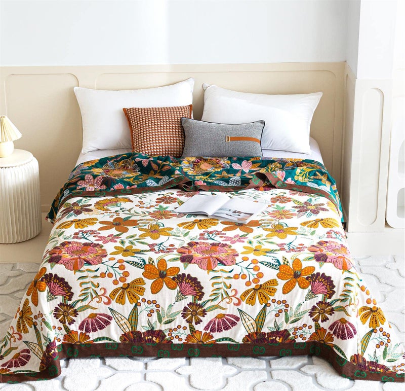 MSGKV Fall Throw Blanket for Couch Bed Chair, 100% Cotton Muslin Breathable Woven Throws 60''x 80'' Boho Vintage Quilt for All Seasons Warm Lightweight Farmhouse Blankets Home Decoration - Image 2