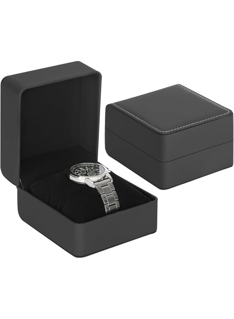 Barakah Watch Box, Leather Watch Storage Case Single Slot with Removable Pillow, Portable Wristwatch Display Organizer for Travel or Home, Gift Box for Men and Women, 2 Pack Black - Image 1