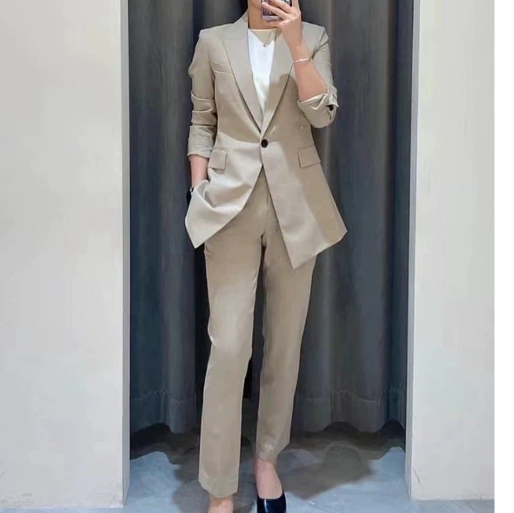TH2024 Autumn New Fashion Commuter High Wool One Button Pad Shoulder Blazer Wool Trousers suit - Image 2