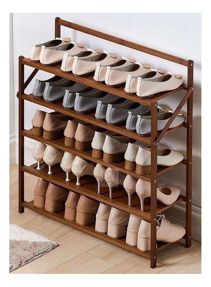 FFD Wooden Bamboo Shoe Stand Shoes Rack Storage Cabinet Free Standing Bench Entryway Shoe Cabinet Multifunctional For Plant Shoe Potted Plant Shelf  (5 Floor) - Image 3